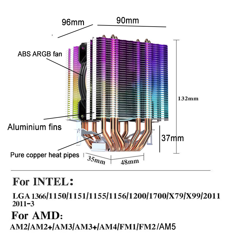 90MM ARGB CPU Cooler Fan RGB L - Pc Gaming Ff recension och pris