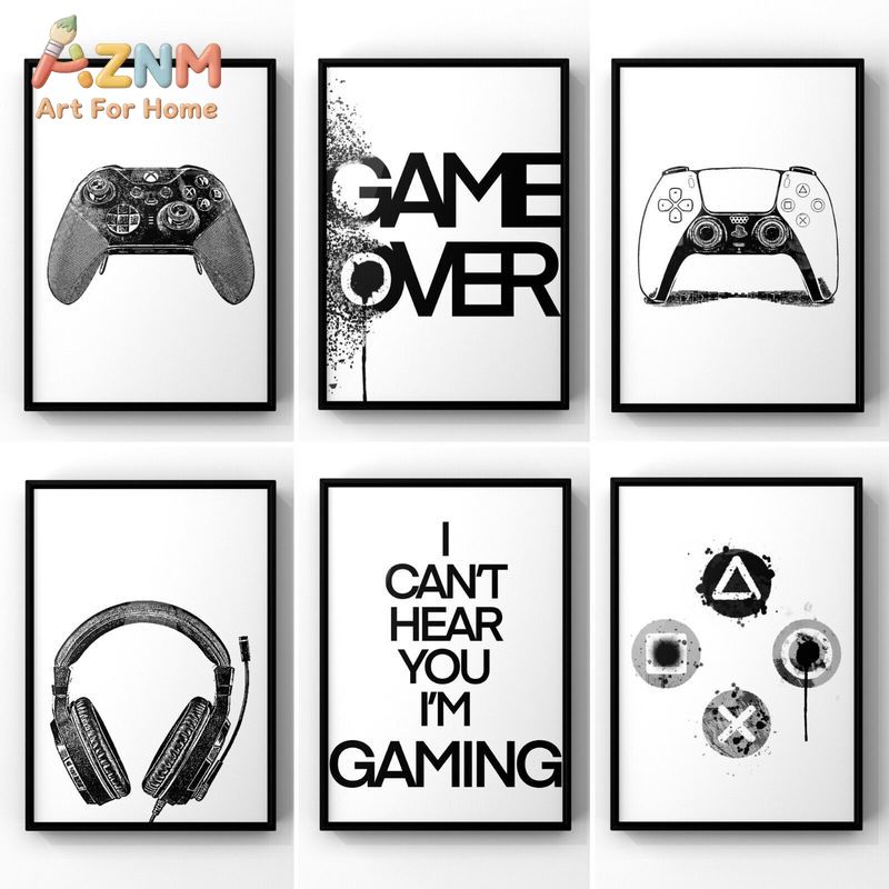 AZNM Black White Gaming Canvas - Gaming Controller recension och pris